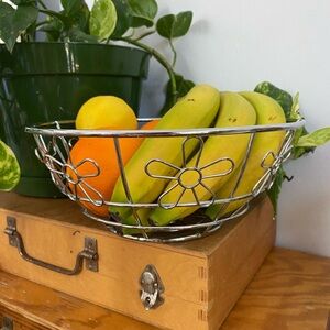 Silver Wire Fruit Basket with Floral Design